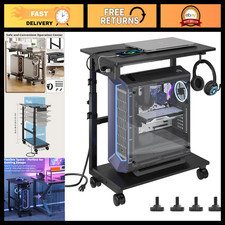 Height Adjustable 2-Tier Computer Tower Stand with Power Outlet & Wheels, ATX CP picture
