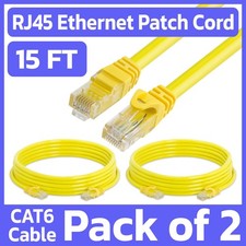 2 Pack Yellow Cat6 Ethernet Patch Cord 15ft LAN Internet Wire RJ45 Network Cable picture