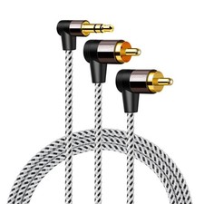 CableCreation 3.5mm to RCA Cable 3FT, Angle 2RCA Male Black&White picture