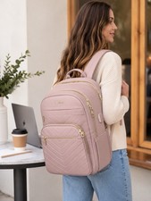 VANKEAN Quilted Laptop Backpack Pink Gold Zipper Travel Work School Bag picture