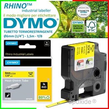 DYMO® 18052 RHINO™CART★BLACK-YELLOW HEAT-SHRINK TUBE Ø6mmx1.5m★THERMAL STRINGENT picture