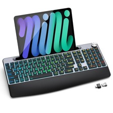 Large Print Backlit Wireless Keyboard With Wrist Rest Phone Holder PC Mac picture