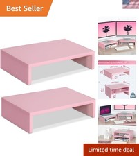 Dual Height Adjustable Pink Monitor Stand Riser - Perfect for Laptops & Printers picture