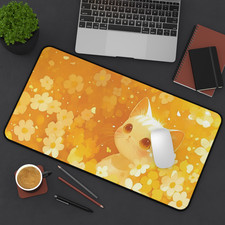 Kawaii Cat Desk Mat Large Mouse Pad Yellow Orange Anime Cozy Desk Decor picture