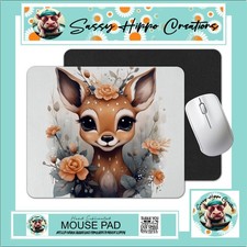 Mouse Pad Woodland Deer Big Eyes Flowers Anti Slip Easy Clean Hand Sublimated picture