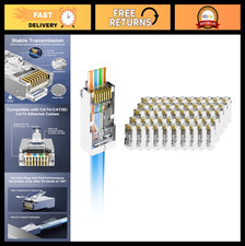 50-Pack Cat6 Shielded RJ45 Pass Through Connectors, Gold Plated Ethernet Plugs f picture