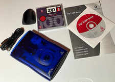 Iomega Zip 100 USB Translucent Blue Kit Z100USB Stand Software Spins/Reads Parts picture
