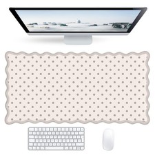 Scalloped Beige Polka Dots Desk Mat,Cute Pastel Large Pad Non-Slip Base,Aesth... picture
