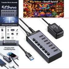 7 Port USB 3.0 Powered Hub with 4 Smart Charging Ports Individual Switches LED picture