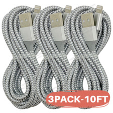3-Pack Heavy Duty USB Charger Cable 10Ft Long For iPhone 14 13 12 11 XR 8 7 6 SE picture