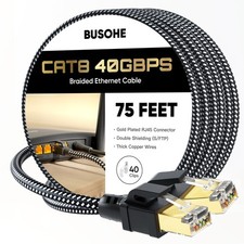 Cat 8 Ethernet Cable 75 FT High Speed 40Gbps 2000Mhz Braided S/FTP Clips picture