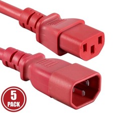5x 2FT Power Extension Cord Cable IEC Kettle C14 To C13 Male To Female 18/3 Red picture