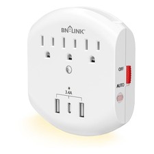 BN-LINK 3-Outlet Extender, Multi Plug 3 Outlets - Night Light (USB), White picture