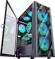 ATX PC Case Pre-Install 6 PWM ARGB Fans, Polygonal Mesh Computer Gaming Case, Op picture
