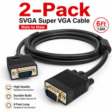 SVGA Super VGA Monitor Cable Male to Male 6FT HD15 VGA Video Cord Black (2-Pack) picture