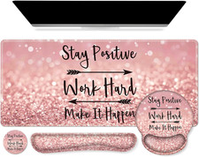 Large Pink Desk Mat Set 4 in 1 XXL Mouse Pad with Wrist Rests Coaster picture