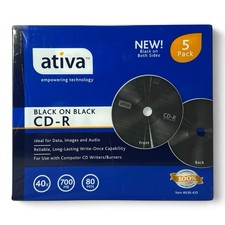 Ativa Black On Black 80-min. Recordable CD-R 5 Pack 40x 700MB NEW SEALED picture