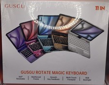 Gusgu Transparent Purple Case w/Wireless Keyboard 2024 Ipad Pro 11