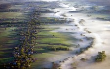 Landscape nature aerial view mist village field road Custom Gaming Mat Desk picture