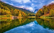 Landscape lake nature forest mountains fall reflection Custom Gaming Mat Desk picture