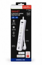⚡ Commercial Electric 3 ft. 4-Outlet White Surge Protector Smart with USB (NEW)  picture