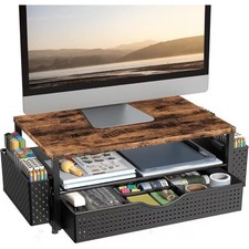 Monitor Stand Riser Wood Desk Organizer with Drawer Office Storage picture