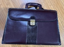 HERITAGE Women's Leather Briefcase Top Grain Burgundy Handles Shoulder Strap VTG picture