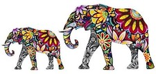 Flower patterned Elephant 2 pack - includes 5 inch and 3 inch Vinyl Decals picture
