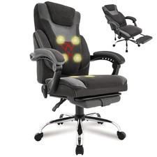 Massage Office Chair Vibration Heat Reclining High Back Blackgrey Foot Rest Tall picture