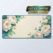 Anime Floral Peony Gaming Mouse Pad XXL Extended Desk Mat 36x18 Stitched Edges picture