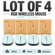 Lot of 4 WISFOX Sky Blue RGB Wireless Mouse Rechargeable 1600 DPI USB Optical PC picture