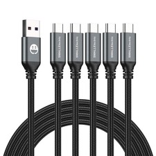 USB C Cable 10FT 5 Pack Type C Fast Charger Cord Grey Braided 3A 480Mbps picture