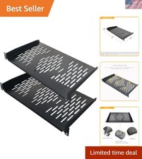 2PCS 1U Rack Shelves, 19” Cabinet Mount 1 U Tray Vented Cantilevers for Compu... picture