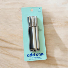 onn. 2-in-1 Stylus w/ Built-In Ballpoint Pen, 3-Pack Black/White/Silver picture