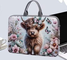 Highland cow print laptop bag fits 14 Inch, zip closure, light and easy to carry picture