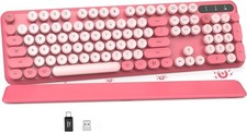 Retro Typewriter Wireless Keyboard,Pink Round Keycaps with Detachable Wrist Rest picture