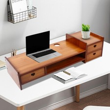 Sturdy Bamboo Monitor Stand Riser with Drawer - Space-Saving Organizer picture