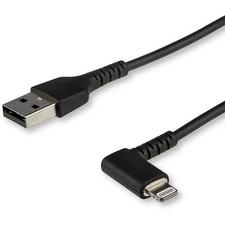 StarTech 6.6ft Angled Lightning to USB Heavy Duty Cable Black RUSBLTMM2MBR picture