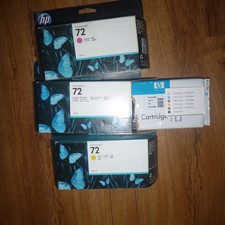 hp 72 ink cartridges PBK Y M Lot Of Three C9370a C9372A C9373a  NEW picture