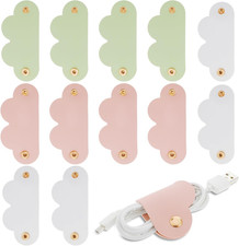 6-Pcs PU Leather Cord Organizer Snap Button Cable Straps Wire Keepers Heart picture