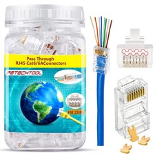 Cat6a 8P8C RJ45 Gold Plated Pass Through Network Connectors 100pcs UTP picture