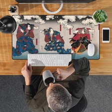 Dramatic Kabuki Mousepad | Soga Brothers Under Cherry Blossoms Japanese Desk Mat picture