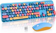 Wireless Keyboard Mouse Combo Blue Cute Round Bubble Keys Retro Typewriter Style picture