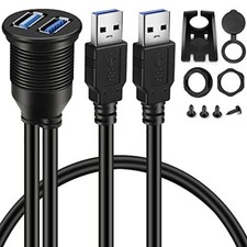 BATIGE 2 Ports Dual USB 3.0 Male to USB 3.0 Female AUX Flush Mount Car Mount  picture