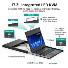 MT-VIKI KVM Rack Mount HDMI 17.3'' LCD Monitor, 1080P@60Hz Support OSD/Hotkey picture