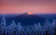 Landscape volcano oregon sunset forest snow mountains Custom Gaming Mat Desk picture