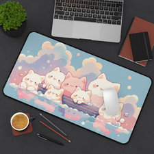 Kawaii Cats Voyage Desk Mat Large Mouse Pad Pastel Boat Gaming Decor picture