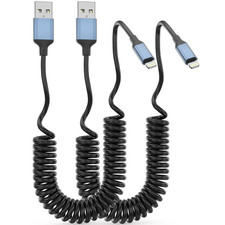 Coiled Lightning Cable for Car MFi Certified 2Pack Retractable 3FT Charger Cord picture