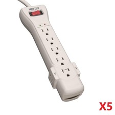 Lot of 5 Tripp Lite SUPER7 7-Outlet Surge Protectors 120V 15A 2160J 6FT Cord picture