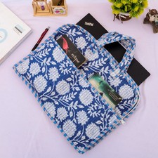 Blue Floral Laptop Bag Quilted Cotton Office Tote Handmade Work Handbag picture